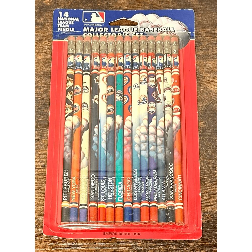 Vtg MLB Baseball Collector's Set of 14 National League Team Pencils 1993- New